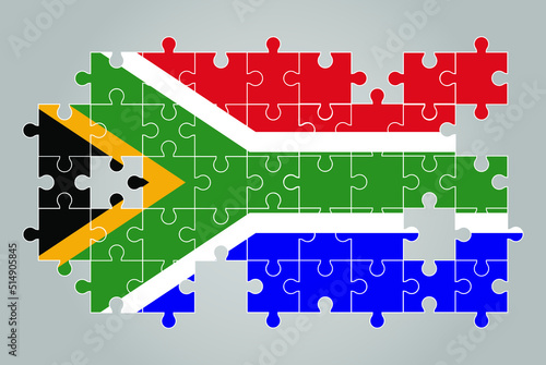 South Africa flag shape of jigsaw puzzle vector, puzzle map, South Africa flag for children