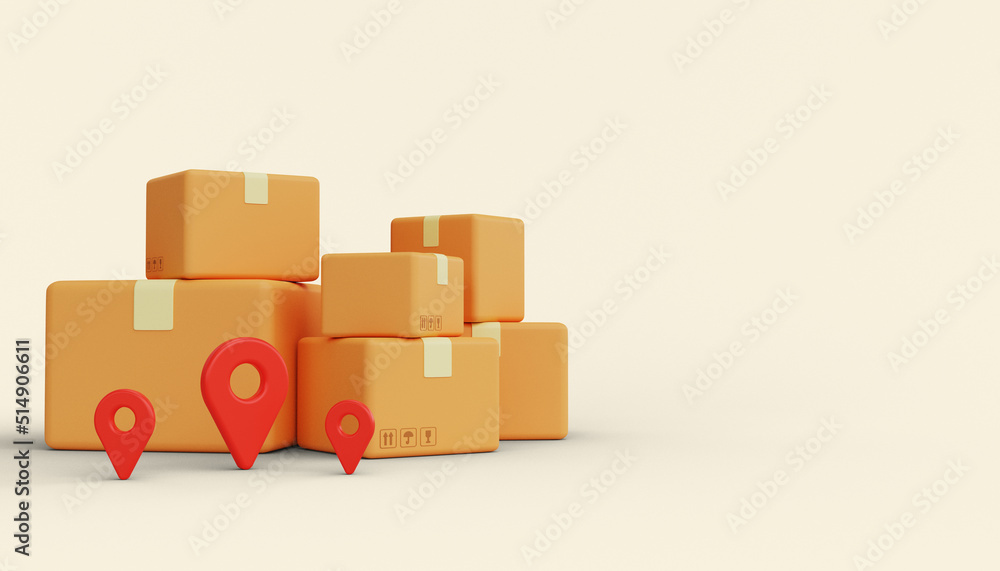 Obraz premium Delivery service. Cardboard boxes with pins. 3d render