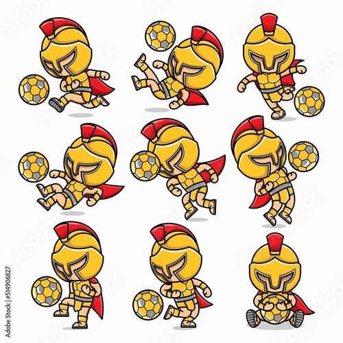cute cartoon gladiator playing football. mascot logo illustration
