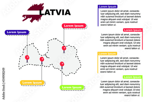 Latvia travel location infographic, tourism and vacation concept, popular places of Latvia, country graphic vector template, designed map idea, sightseeing destinations