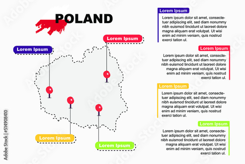 Poland travel location infographic, tourism and vacation concept, popular places of Poland, country graphic vector template, designed map idea, sightseeing destinations