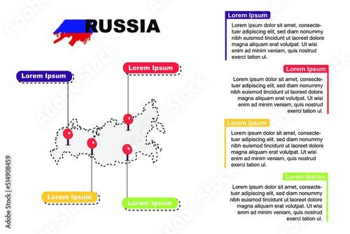 Russia travel location infographic, tourism and vacation concept, popular places of Russia, country graphic vector template, designed map idea, sightseeing destinations
