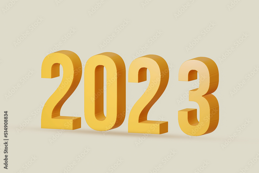 Yellow text 2023 3d render is , isolated on beige color background , illustration 3D Rendering Yellow text 2023 3d render is , isolated on beige color background , illustration 3D Rendering