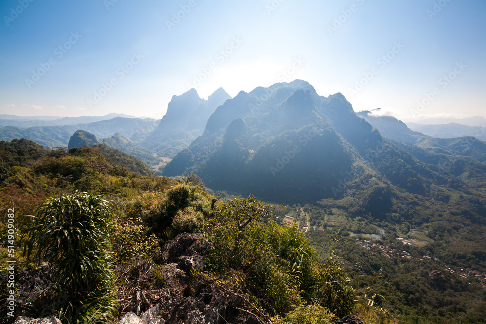 Landscape of Nong Khiaw city from Pha Daeng Peak Viewpoint, Laos