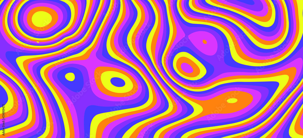 Retro neon psychedelic background with distorted and wavy lines and curves. The 60s and 70s hippie style. Retro neon psychedelic background with distorted and wavy lines and curves. The 60s and 70s hippie style.