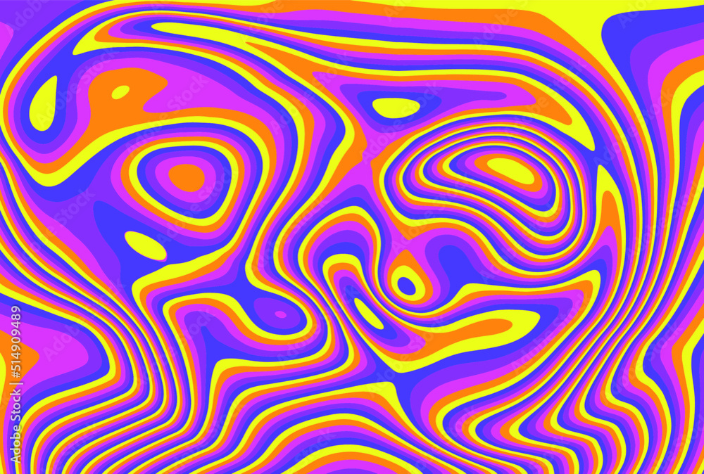 Retro neon psychedelic background with distorted and wavy lines and curves. The 60s and 70s hippie style. Retro neon psychedelic background with distorted and wavy lines and curves. The 60s and 70s hippie style.