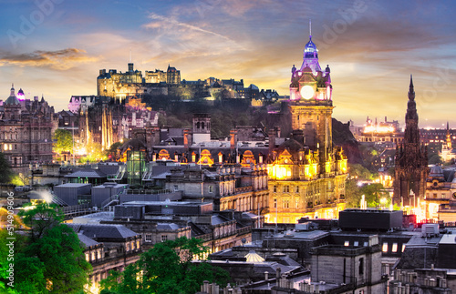 Edinburgh city and castle from Calton Hill at sunset, Scotland, UK © TTstudio