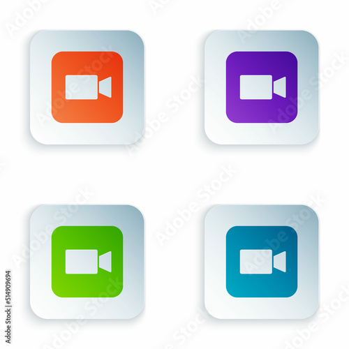 Color Camera icon isolated on white background. Video camera. Movie sign. Film projector. Set colorful icons in square buttons. Vector