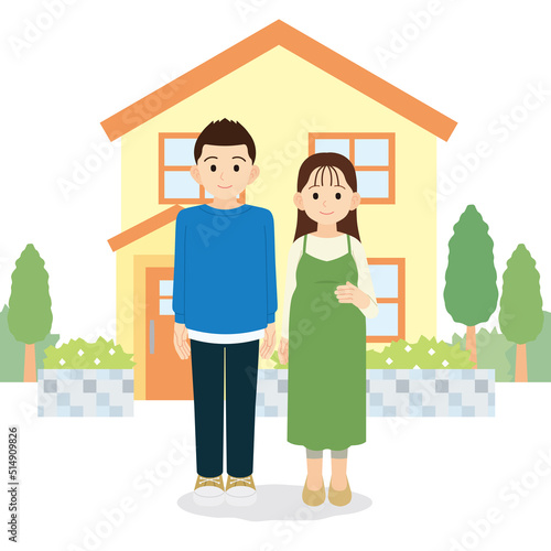 一軒家　家族　夫婦　妊婦　輪郭線なし