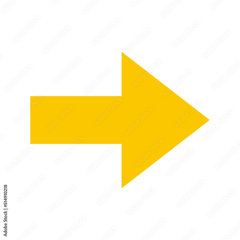 Vector flat style illustration of yellow arrow icon going right symbol Vector flat style illustration of yellow arrow icon going right symbol