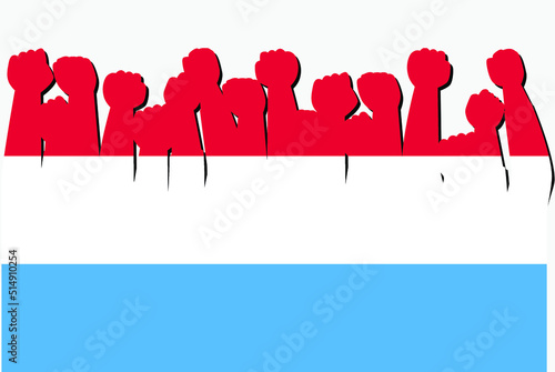 Luxembourg flag with raised protest hands vector, country flag logo, Luxembourg protesting concept