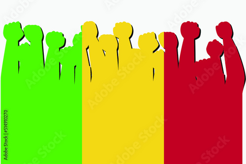 Mali flag with raised protest hands vector, country flag logo, Mali protesting concept
