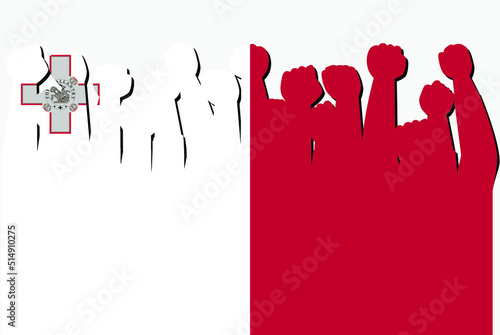 Malta flag with raised protest hands vector, country flag logo, Malta protesting concept