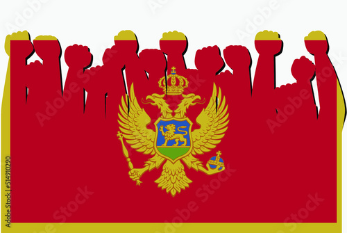 Montenegro flag with raised protest hands vector, country flag logo, Montenegro protesting concept
