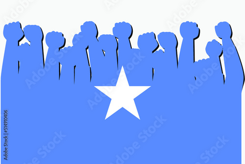 Somalia flag with raised protest hands vector, country flag logo, Somalia protesting concept