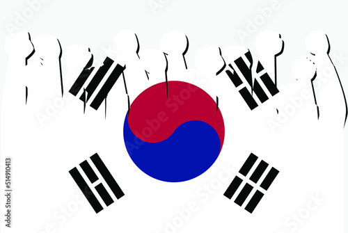 South Korea flag with raised protest hands vector, country flag logo, South Korea protesting concept