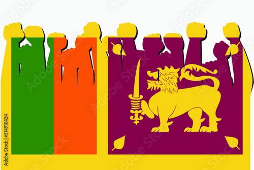 Sri Lanka flag with raised protest hands vector, country flag logo, Sri Lanka protesting concept