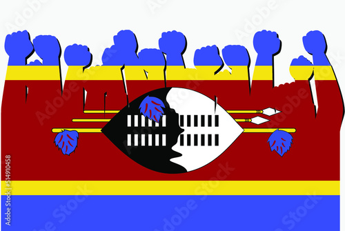 Swaziland flag with raised protest hands vector, country flag logo, Swaziland protesting concept