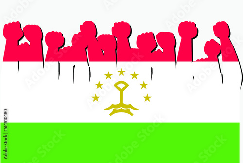 Tajikistan flag with raised protest hands vector, country flag logo, Tajikistan protesting concept