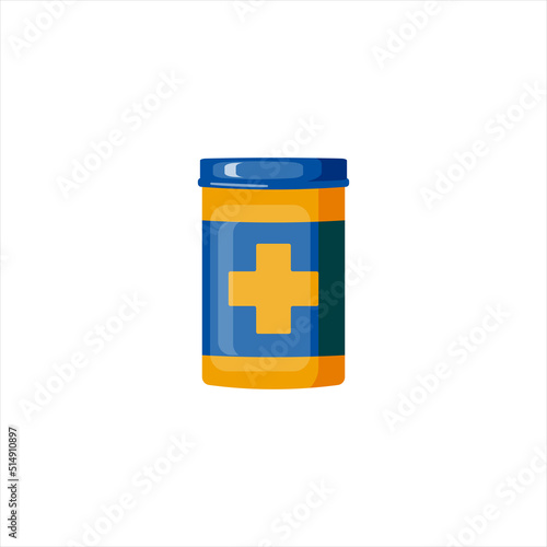 Medical bottle with label. Flat vector illustration.
