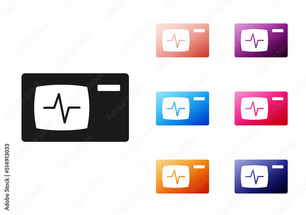 Black Computer monitor with cardiogram icon isolated on white background. Monitoring icon. ECG monitor with heart beat hand drawn. Set icons colorful. Vector Black Computer monitor with cardiogram icon isolated on white background. Monitoring icon. ECG monitor with heart beat hand drawn. Set icons colorful. Vector