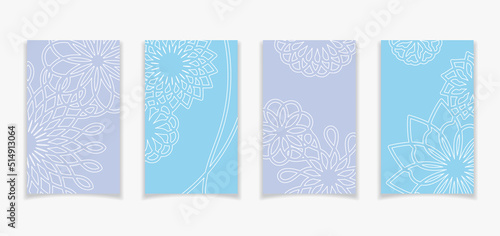 曲線で描いた花柄風のカードデザインJ2【水色／薄紫】