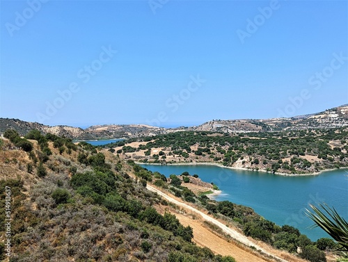 view of the lake from the hill