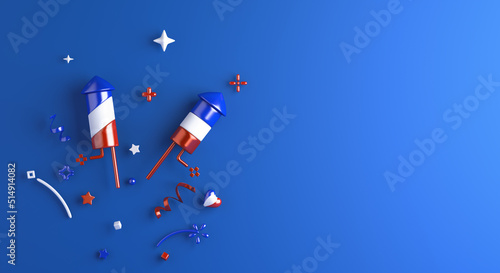 Photo Happy Bastille Day, French National Day 14 of July decoration background with fi