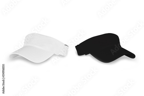 Blank white and black visor plain hat mockup isolated on a white background. 3d rendering. photo