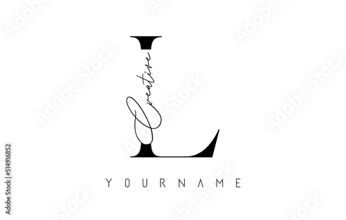 Creative handwritten L logo with text concept design.