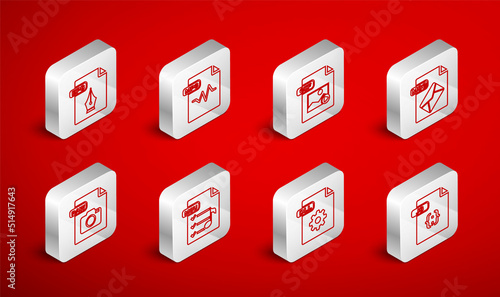 Set line JS file document, MP3, GIF, MSG, DLL, EPS, M3U and RAW icon. Vector