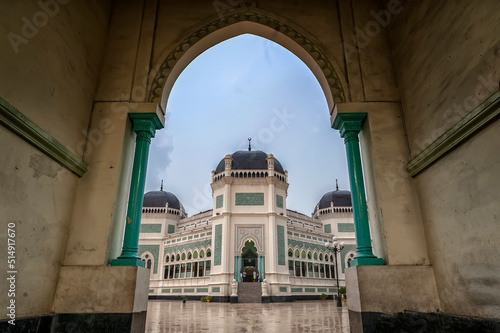 detail of the facade of Great Mosque of Medan or Masjid Raya Al Mashun photo