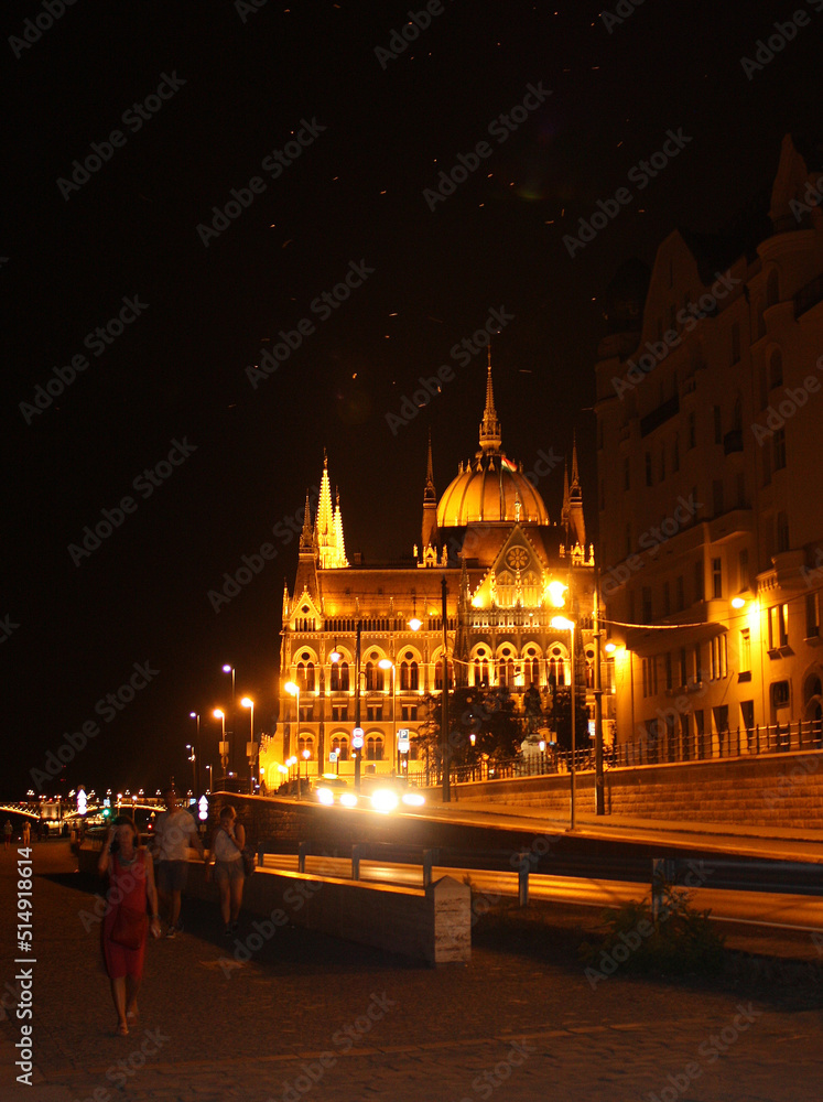 Parliament of Budapest at night in Budapest, Hungary