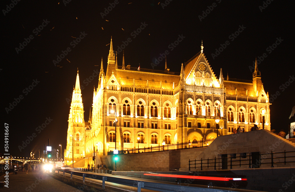 Parliament of Budapest at night in Budapest, Hungary	
