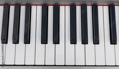 close-up of piano keys. close frontal view  black and white piano keys  viewed from above