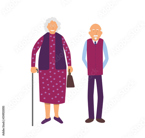 illustration vectorielle représentant un couple de personnes âgées en flat design, isolé sur fond blanc