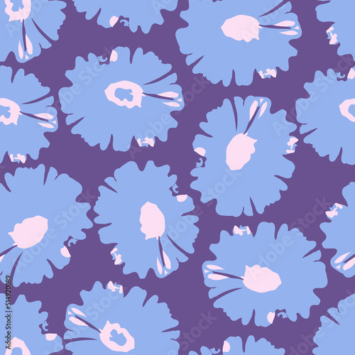 seamless doodle abstract flowers on violet pattern background , greeting card or fabric