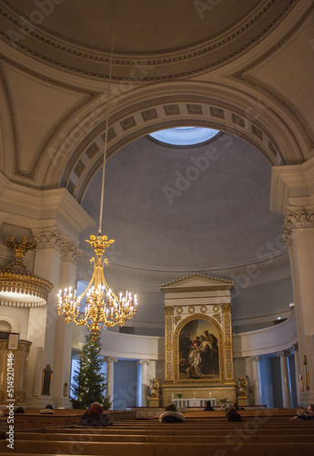 Inside the Helsingin tuomiokirkko (Helsinki Cathedral), the Finnish Evangelical Lutheran cathedral of the capital of Finland	
 photo