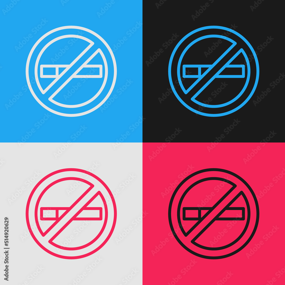 Pop art line No Smoking icon isolated on color background. Cigarette symbol. Vector Pop art line No Smoking icon isolated on color background. Cigarette symbol. Vector