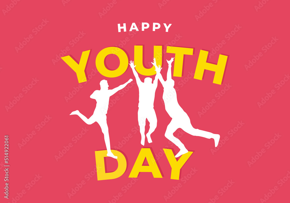 Happy International Youth day on 12 August with three happy people Hand Drawn Campaign on pink color background. Happy International Youth day on 12 August with three happy people Hand Drawn Campaign on pink color background.