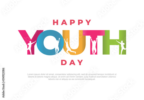 Happy International Youth day on 12 August. With happy people and colorful text lettering. Hand Drawn Campaign on white background.