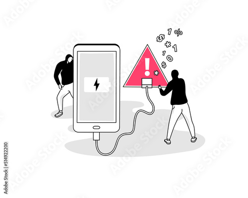 Illustration of juice jacking attack symbol with a smartphone and a red USB charging port. Easy to use for your website or presentation.