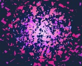 Broken particles burst. Shattered style background, colorful abstract geometric explosion. Vector background design with exploding fragments
