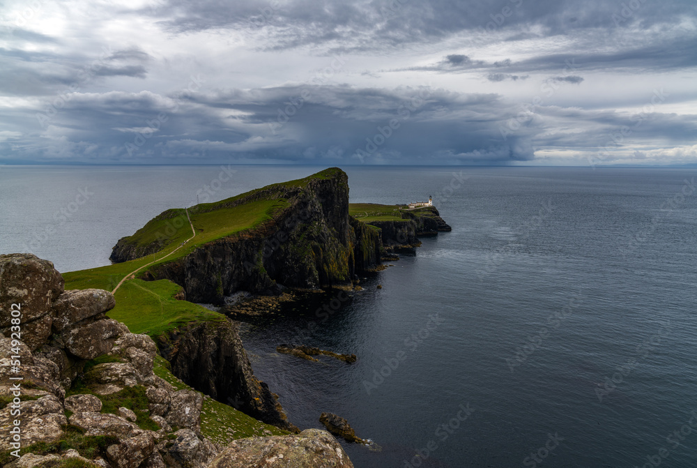 view of Neist Point on the Minch and the lighthouse on the cliffs