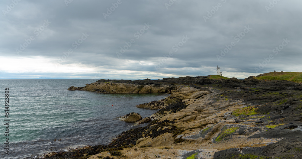 panorama view of the Elie Lighthouse on the Firth of Forth in Scotland