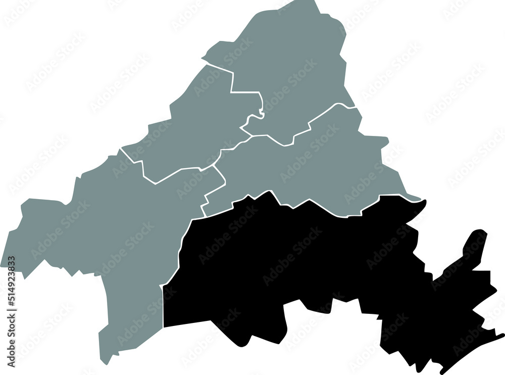 Black flat blank highlighted location map of the 
BURG-HÖHSCHEID DISTRICT inside gray administrative map of Solingen, Germany