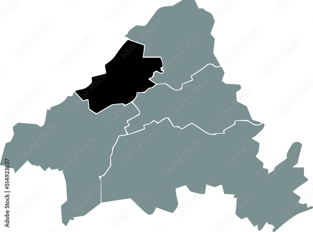 Black flat blank highlighted location map of the 
WALD DISTRICT inside gray administrative map of Solingen, Germany
