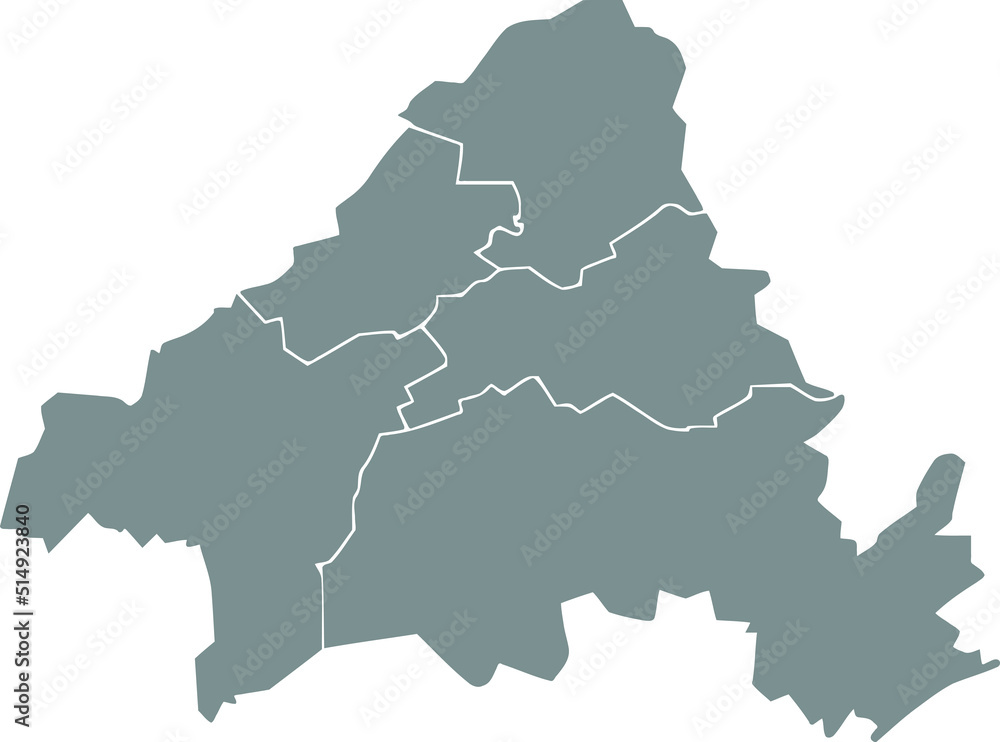 Gray flat blank vector administrative map of SOLINGEN, GERMANY with black border lines of its districts