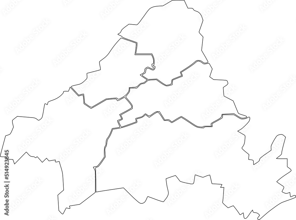 White flat blank vector administrative map of SOLINGEN, GERMANY with black border lines of its districts