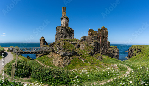 view of the Caithness coast and the ruins of the historic Castle Sinclair Girnigoe photo